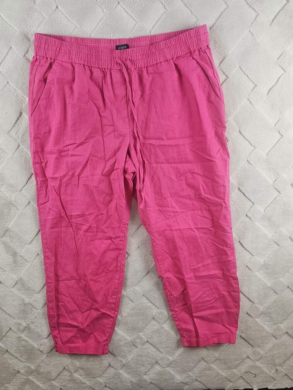J. Crew Linen Cotton Blend Drawstring Pant Womens 14 Pink Stretchy